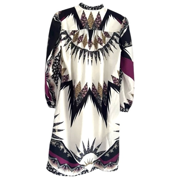 ETRO Gimmie Patchwork Boho Long Sleeve Wool & Silk Shift High-Low Mini Dress NEW - Picture 9 of 15